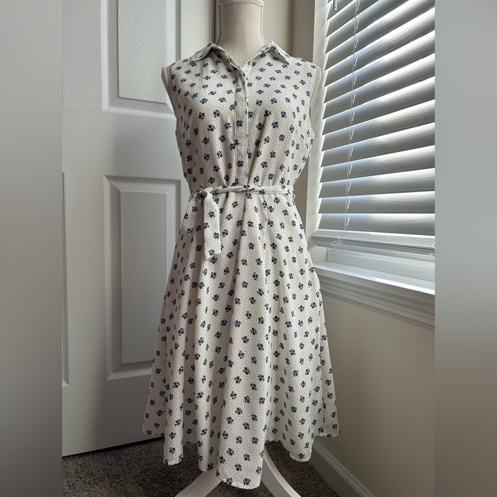 Banana Republic Cream Midi Shirt Dress with Navy Floral Print